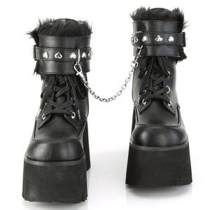 Platform Heart Lace Up Gothic Ankle Boots